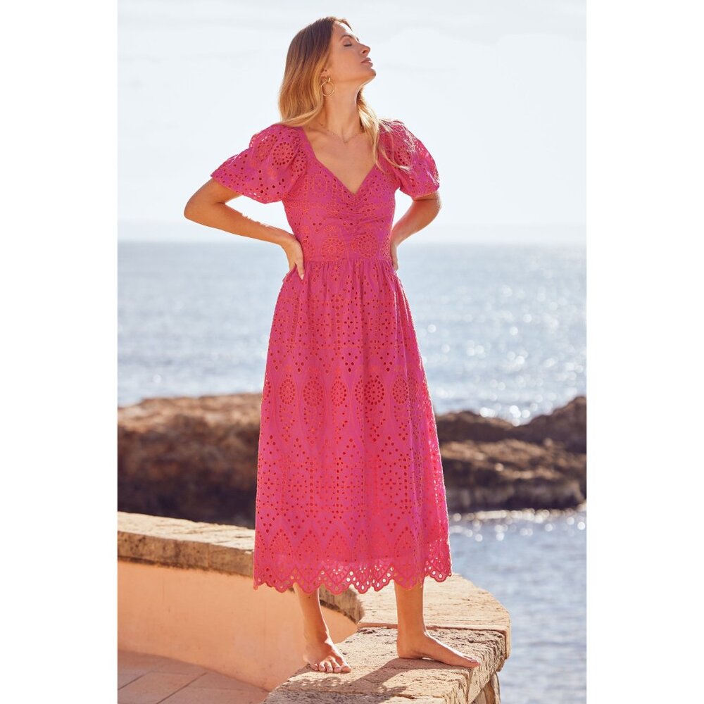 Friends Like These All Over Broderie Sweetheart Midi Dress Embroidered XS